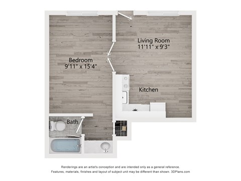 Floor plan for 1 bed, 1 bath, 472 sqft